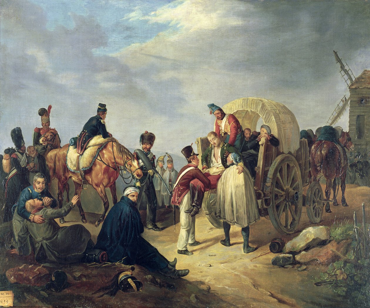 Transport van gewonde soldaten tijdens de Napoleontische oorlogen door French School