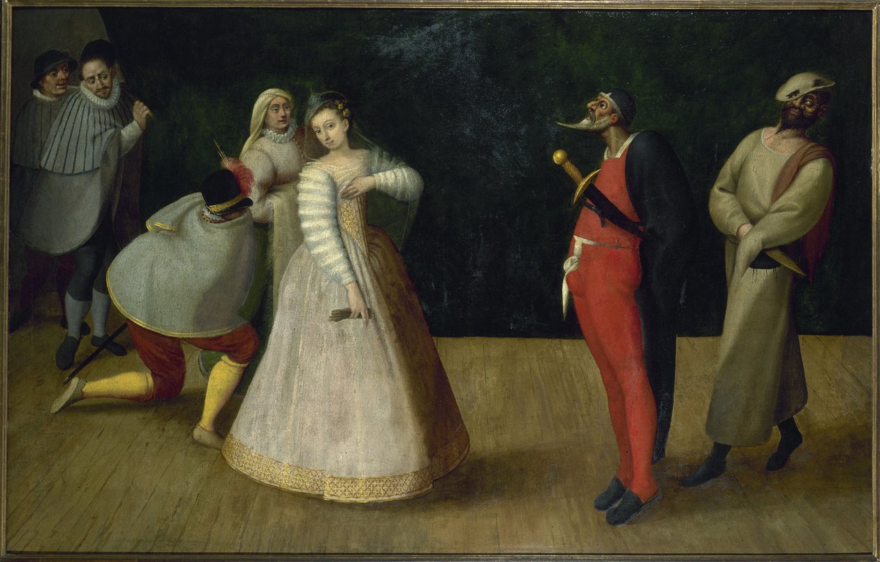 Troupe van Italiaanse komieken (de Gelosi?), circa 1580 door French School