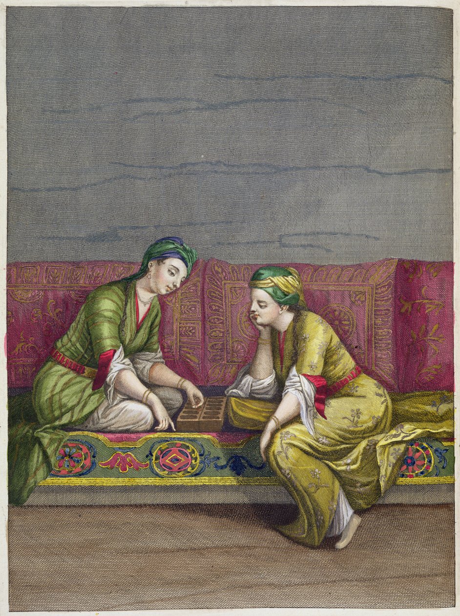 Turkse Meisjes, spelend Mangala, 18e eeuw door French School
