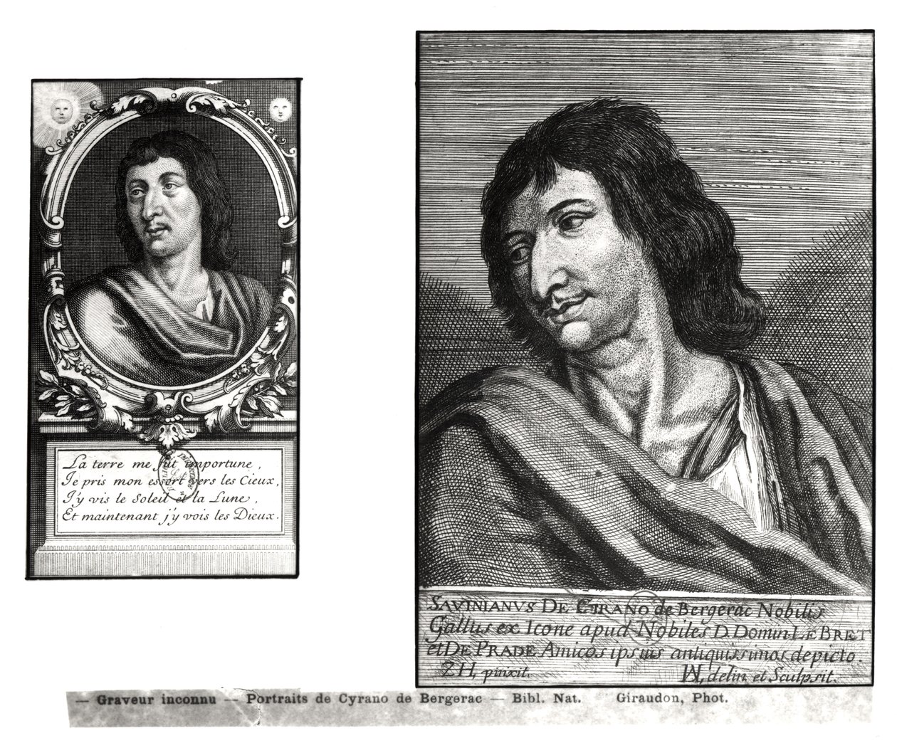 Twee portretten van Savinien Cyrano de Bergerac, rechts na Zacharie Heince door French School