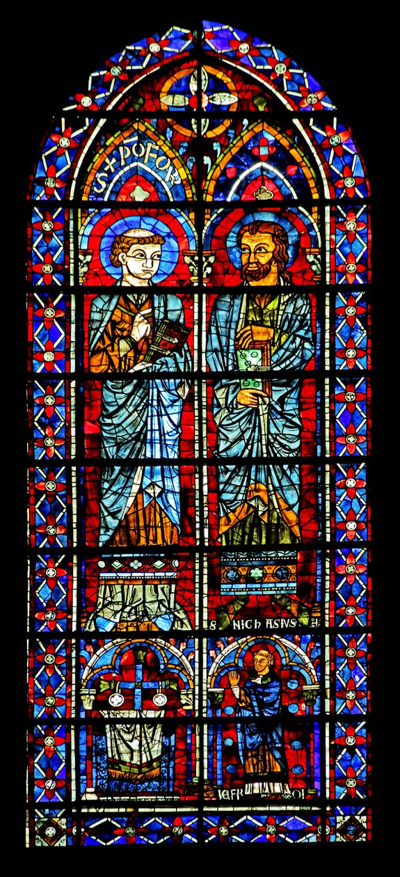 Twee heiligen - een is Nicaise; schenker priester beneden door French School