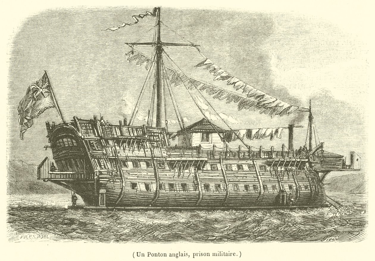 Een Engels ponton, een militaire gevangenis (gravure) door French School