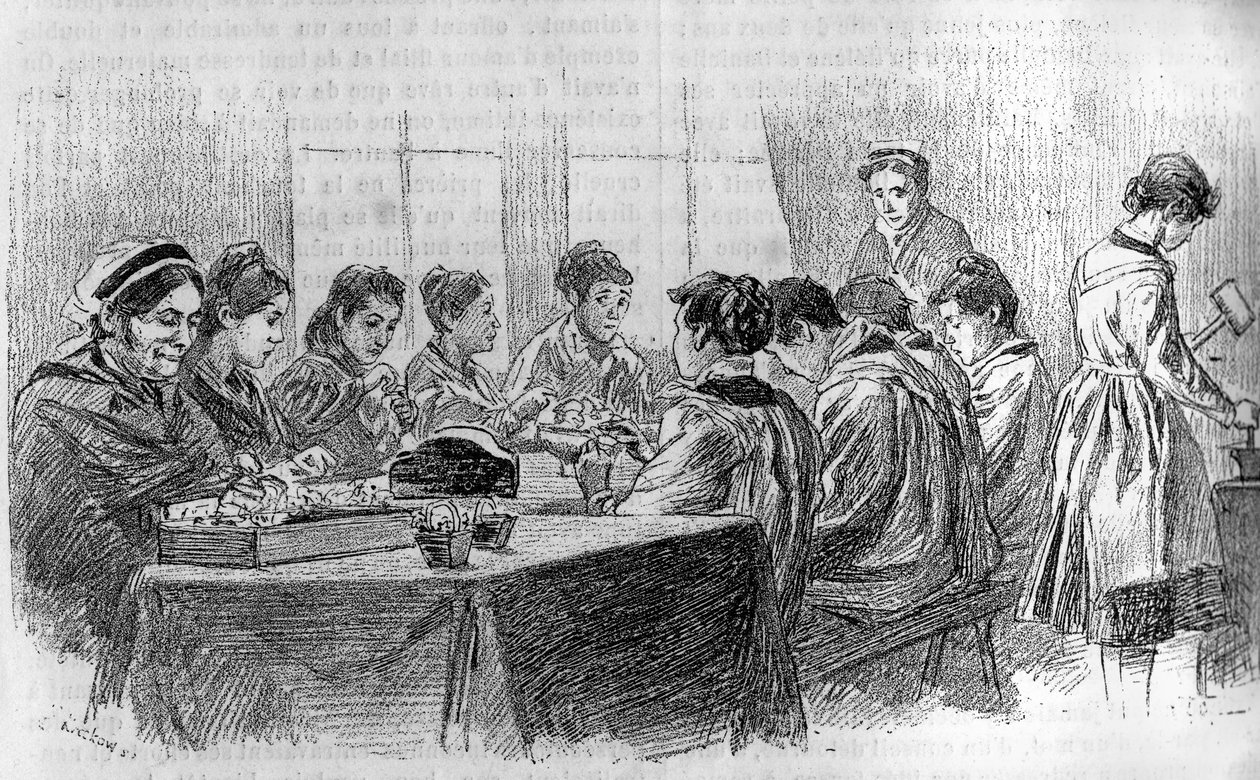 Een atelier van jonge meisjes met een verstandelijke beperking in de Salpetriere in Parijs, in 