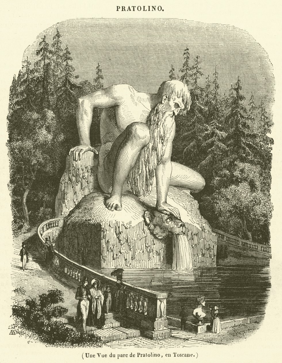 Gezicht op het park van Pratolino, Toscane (gravure) door French School