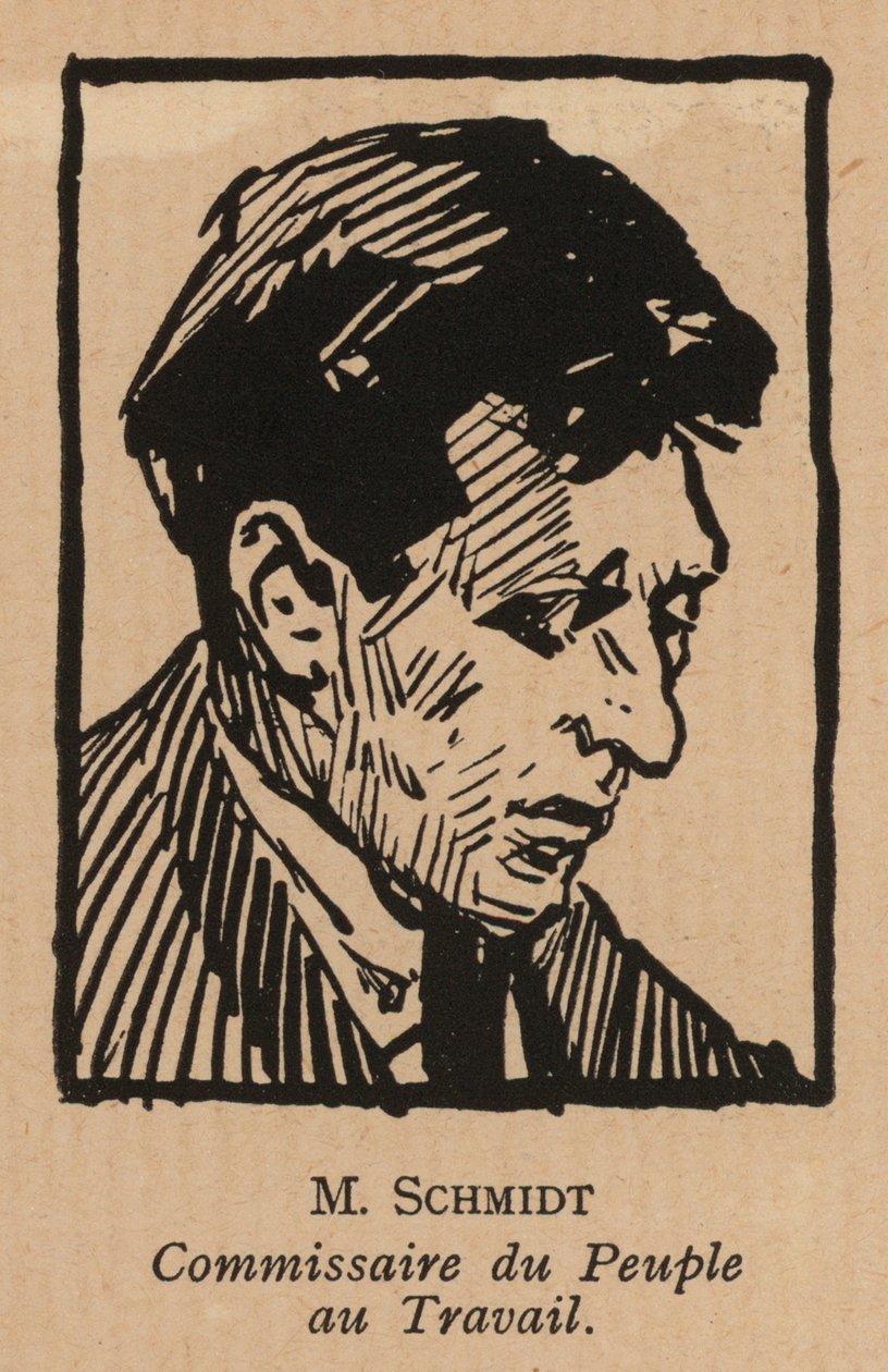 Vasilij Schmidt, Russische bolsjewistische revolutionaire politicus en volkscommissaris voor arbeid (litho) door French School