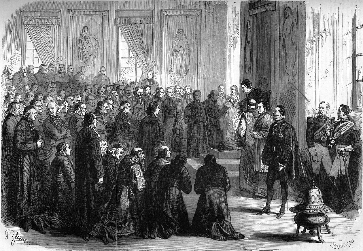 Vaticaans Concilie I (1869-1870): Paus Pius IX (1792-1878) ontving in algemene audiëntie de Franse geestelijken die de bisschoppen volgden door French School