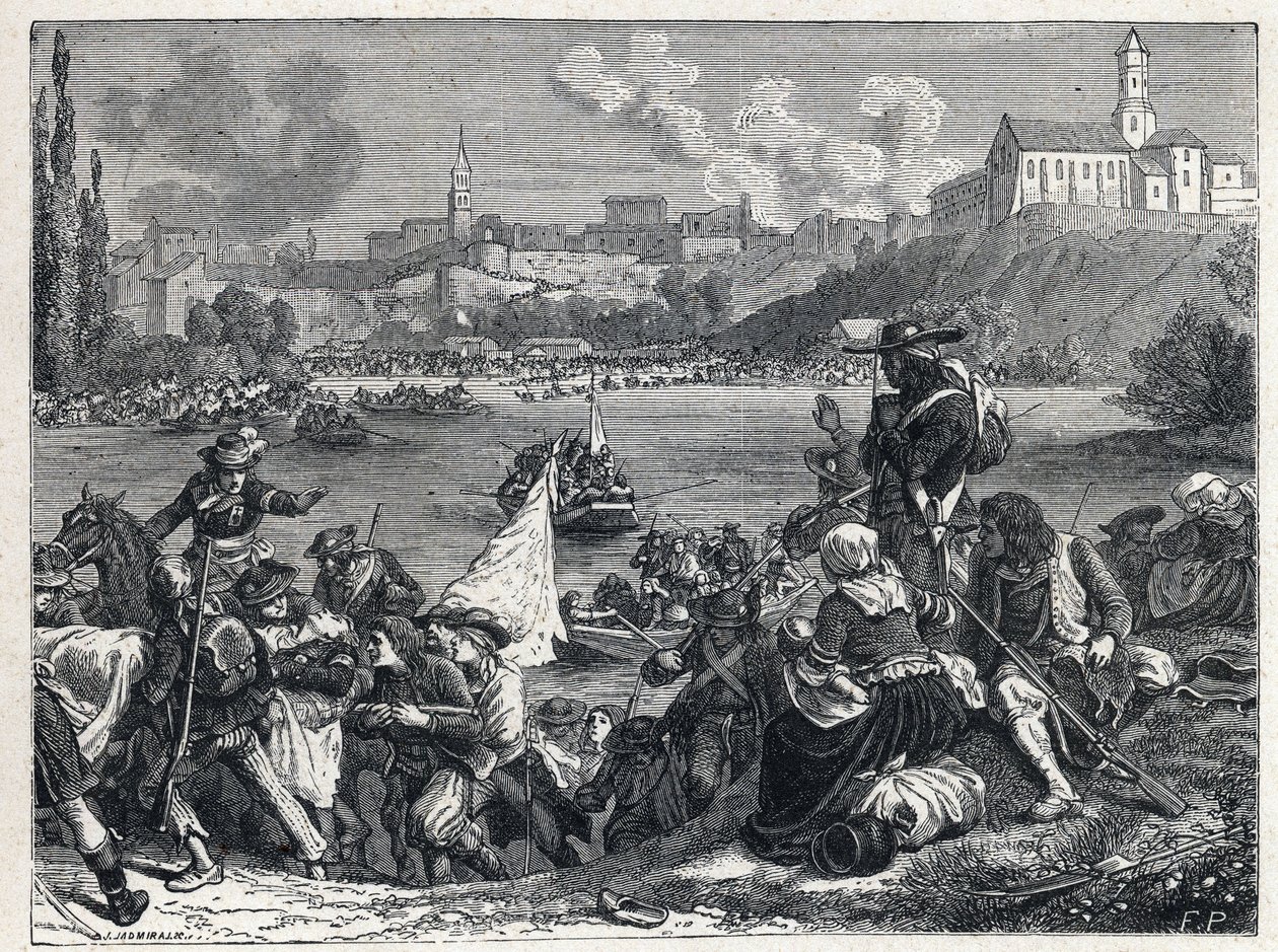 Vendee Oorlog (1793-1796): de Vendeanen, verslagen in de Slag bij Cholet, keerden terug naar de Loire op 18 oktober. door French School