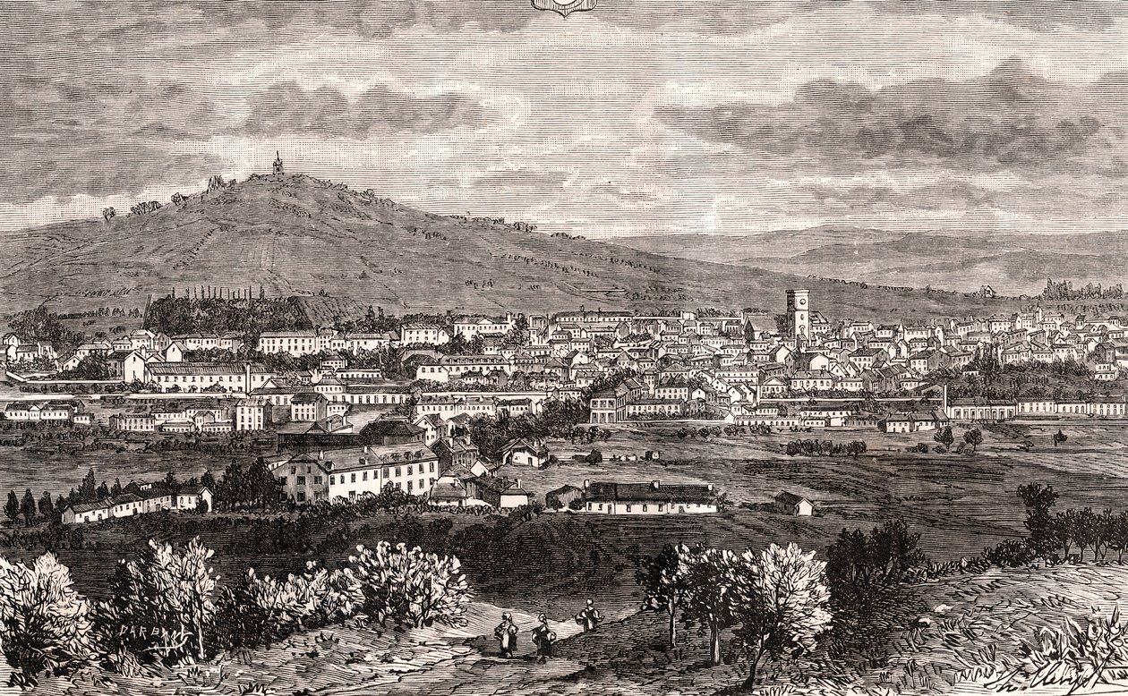Vesoul - gemeente van de Grand Est van Frankrijk, prefectuur van het departement Haute-Saone in de regio Bourgogne-Franche-Comte - gravure in 