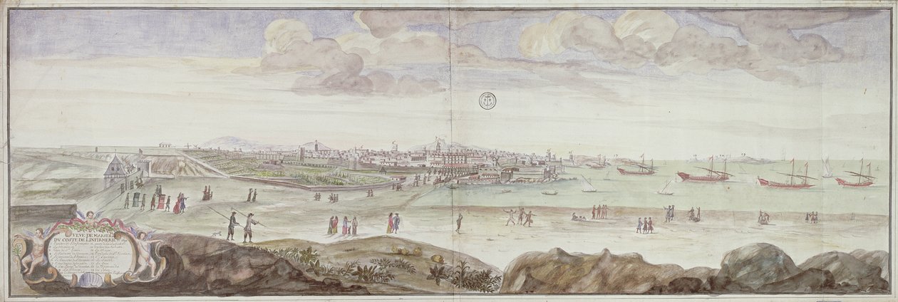 Uitzicht vanaf de kant van de Infirmary, Marseille, 1698 door French School