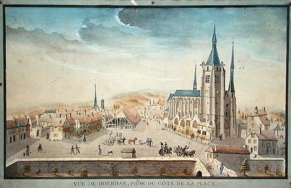 Uitzicht op Dourdan door een gevangene, c.1800 door French School