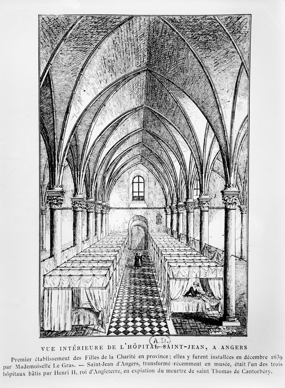 Zicht op een zaal in het Hôpital Saint-Jean, Angers, Frankrijk door French School