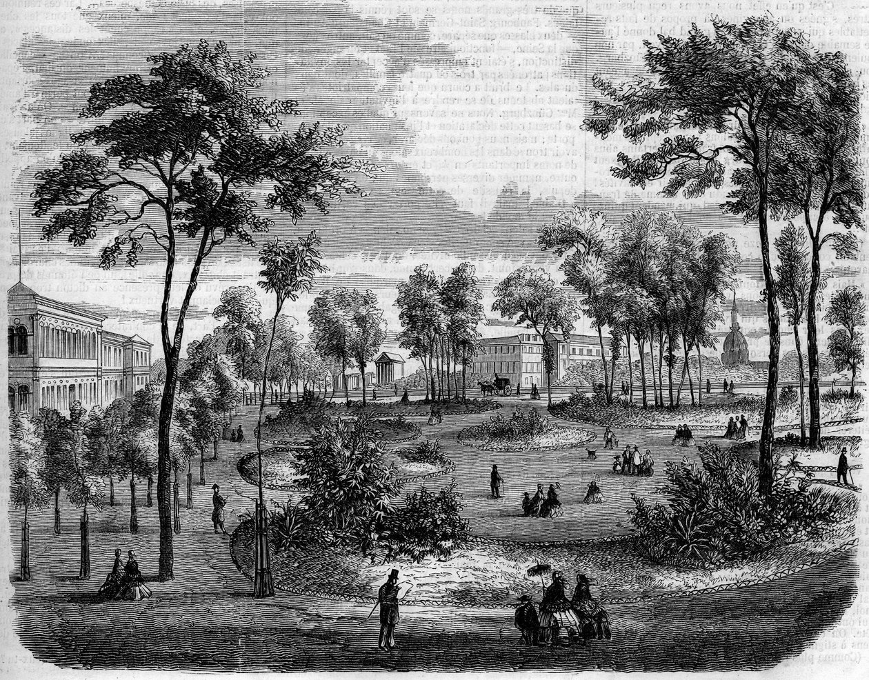 Uitzicht op de Engelse tuinen van de Champs Elysees (Champs-Elysées) in Parijs door French School