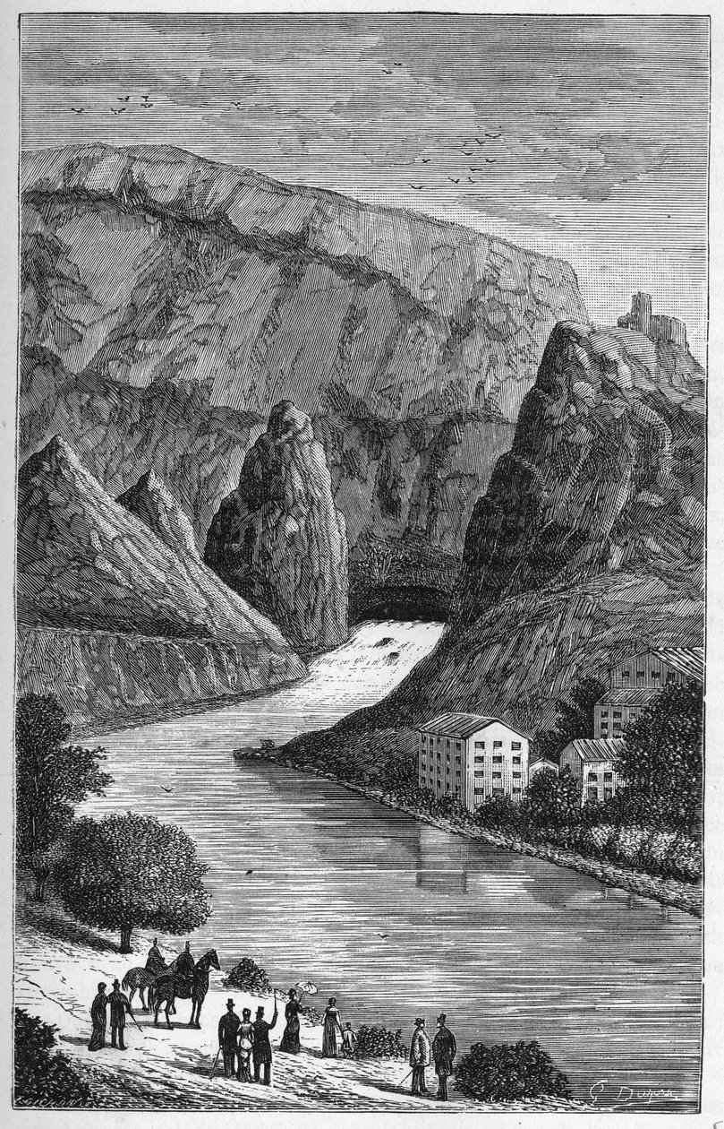 Uitzicht op de Fontaine du Vaucluse in het departement Vaucluse, regio Provence-Alpes-Côte d