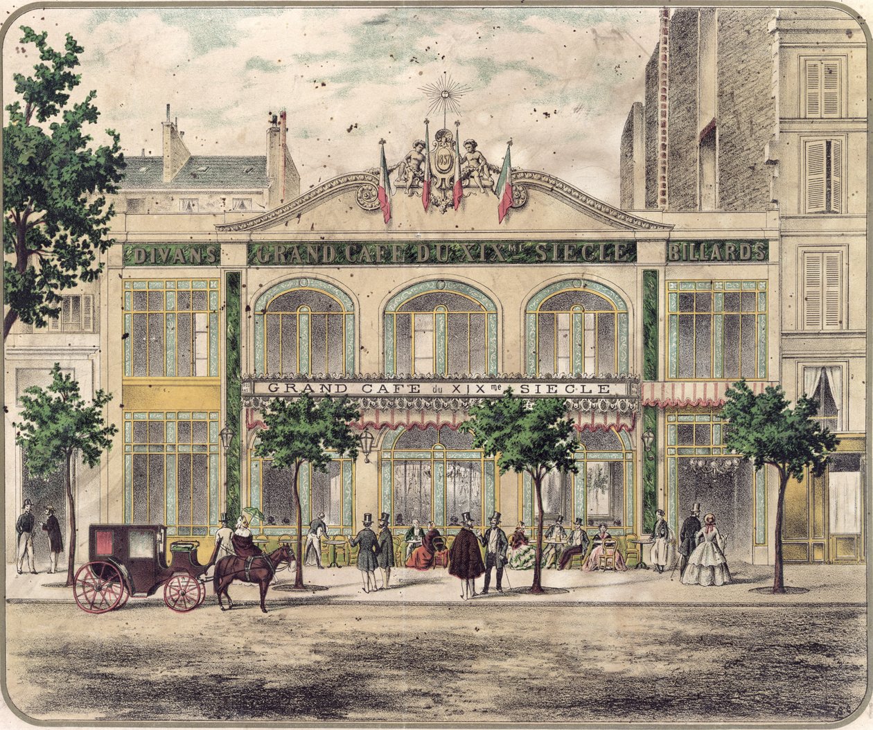 Zicht op het Grand Cafe du XIXeme Siecle, Parijs, 1857 door French School