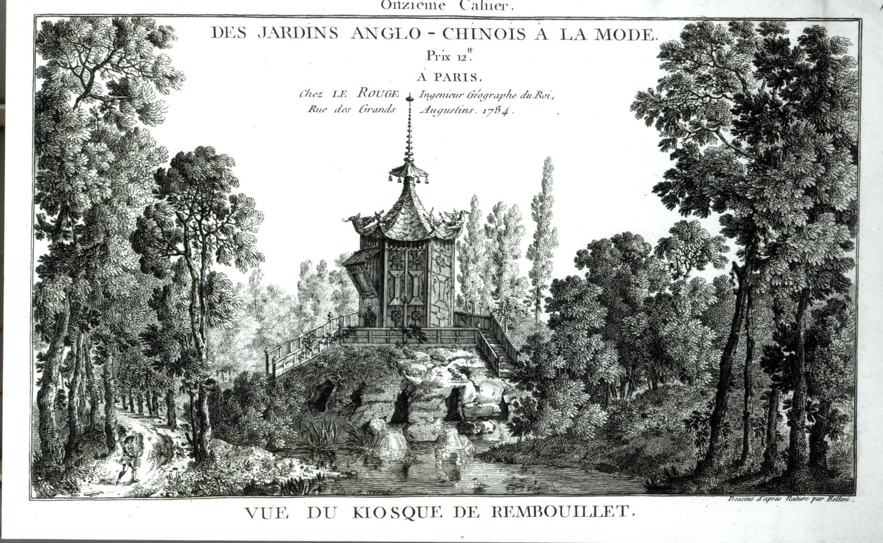 Zicht op de kiosk bij Rambouillet, uit Jardins Anglo-Chinois à la mode door George Louis le Rouge, gepubliceerd 1775-78 door French School