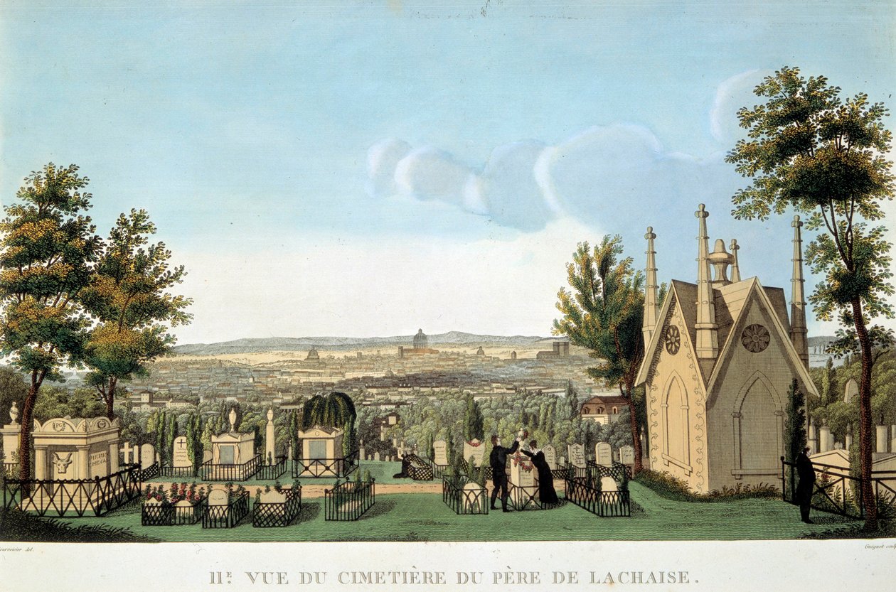 Uitzicht op de begraafplaats Pere Lachaise in Parijs door French School