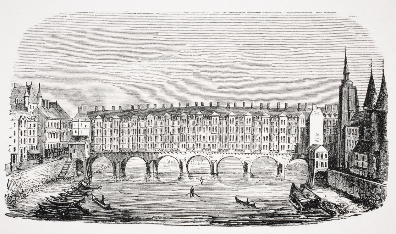 Uitzicht op de oude Pont-au-Change, uit een gravure van de 