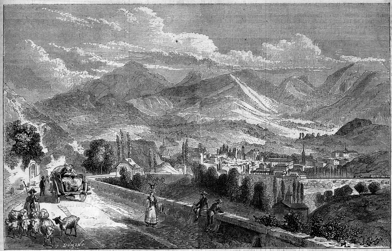Uitzicht op de stad Chambery, genomen vanaf de weg naar Aix. Savoie (73) door French School