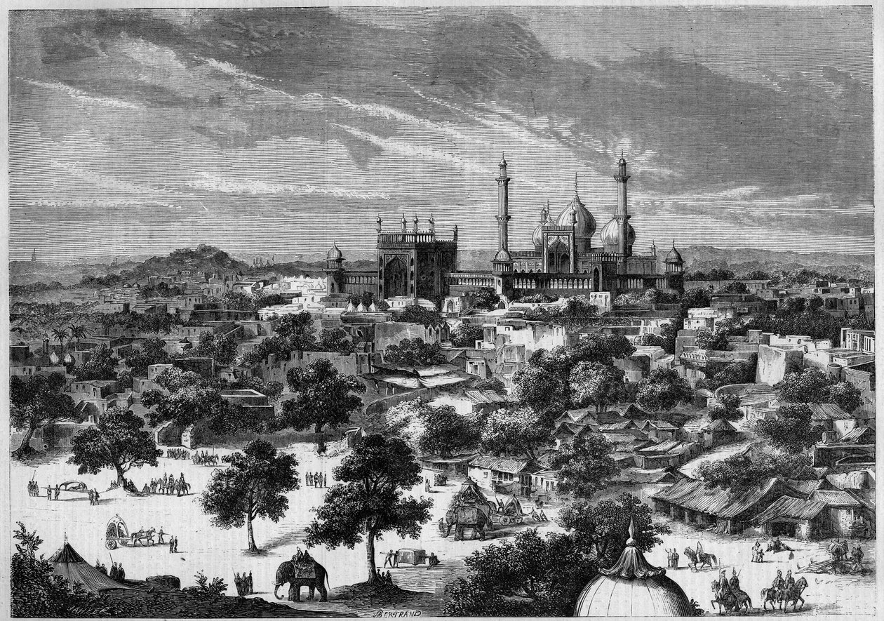 Uitzicht op de stad Delhi (India) in 1857. Naar een schets van Prins Alexis Soltykoff. Gravure door Bertrand in 