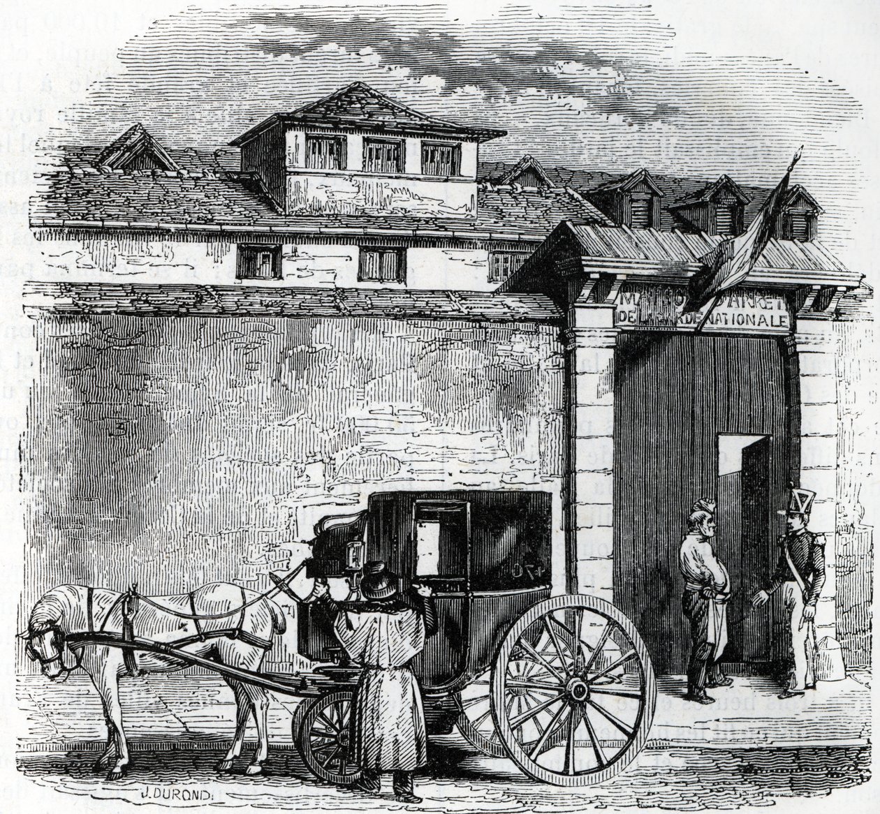 Zicht op het oude arresthuis van de Nationale Garde bekend als Hotel des Beans in Parijs (gevangenis van nationale garde in Parijs) door French School