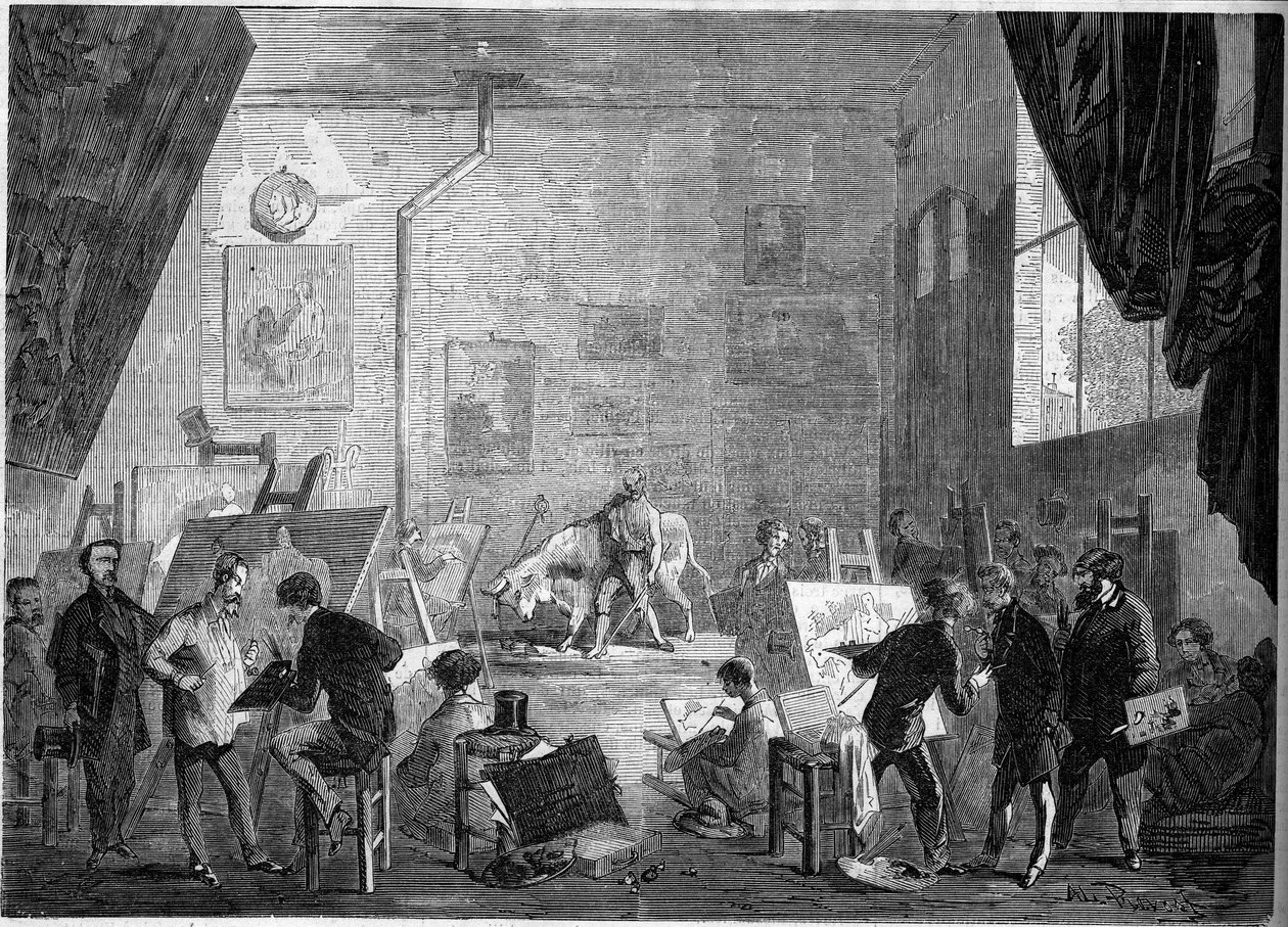Zicht op het atelier van de schilder Gustave Courbet, rue Notre Dame des Champs in Parijs door French School