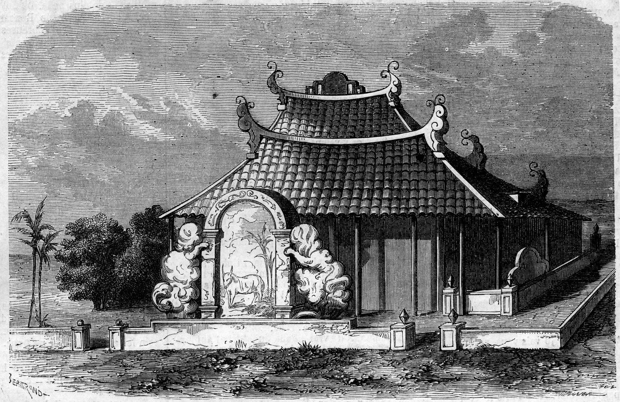 Uitzicht op het graf van Georges Pierre Pigneau de Behaine (1741-1799), bisschop van Adran. Saigon, Cochinchina door French School