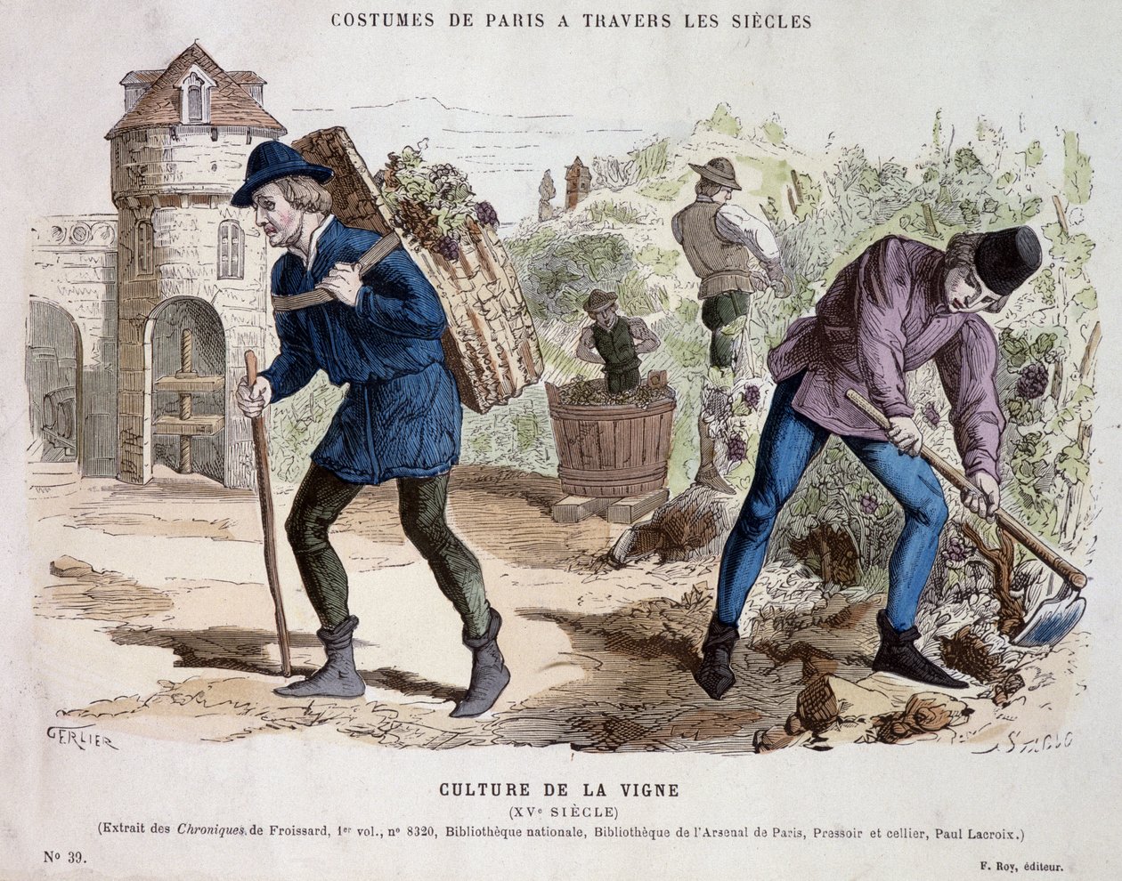 Wijnbouw in de 15e eeuw - in Costume de Paris door de eeuwen heen door French School