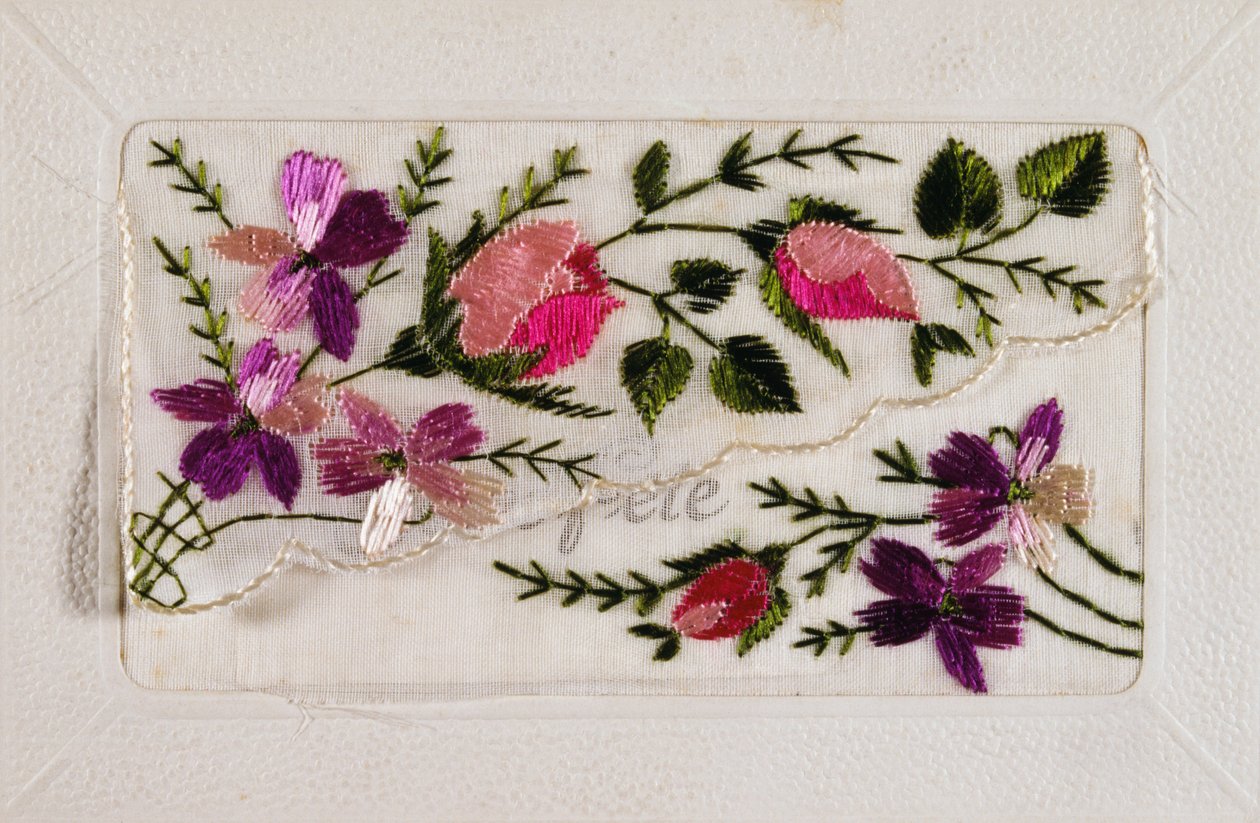 Vintage Franse ansichtkaart met bloemversieringen door French School