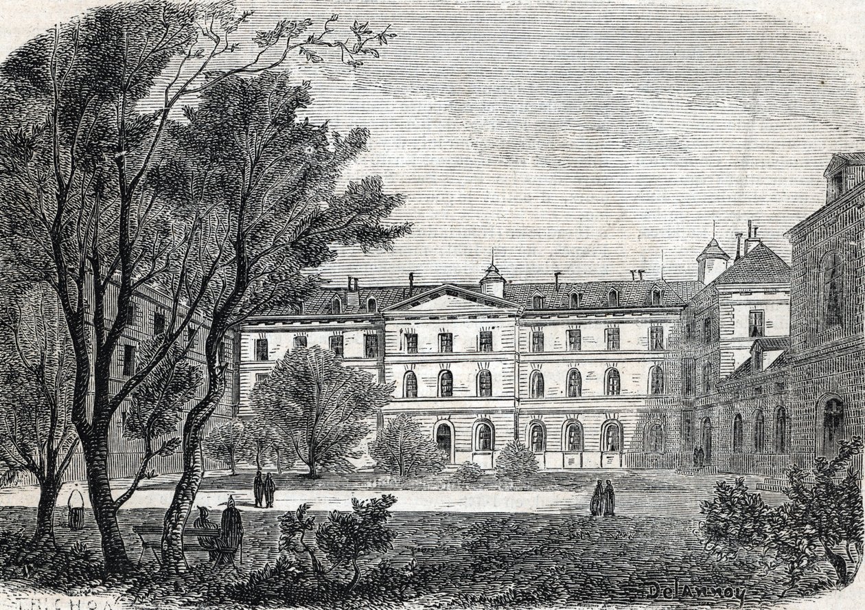 Zicht op het Hôpital de la Pietie in Parijs door French School
