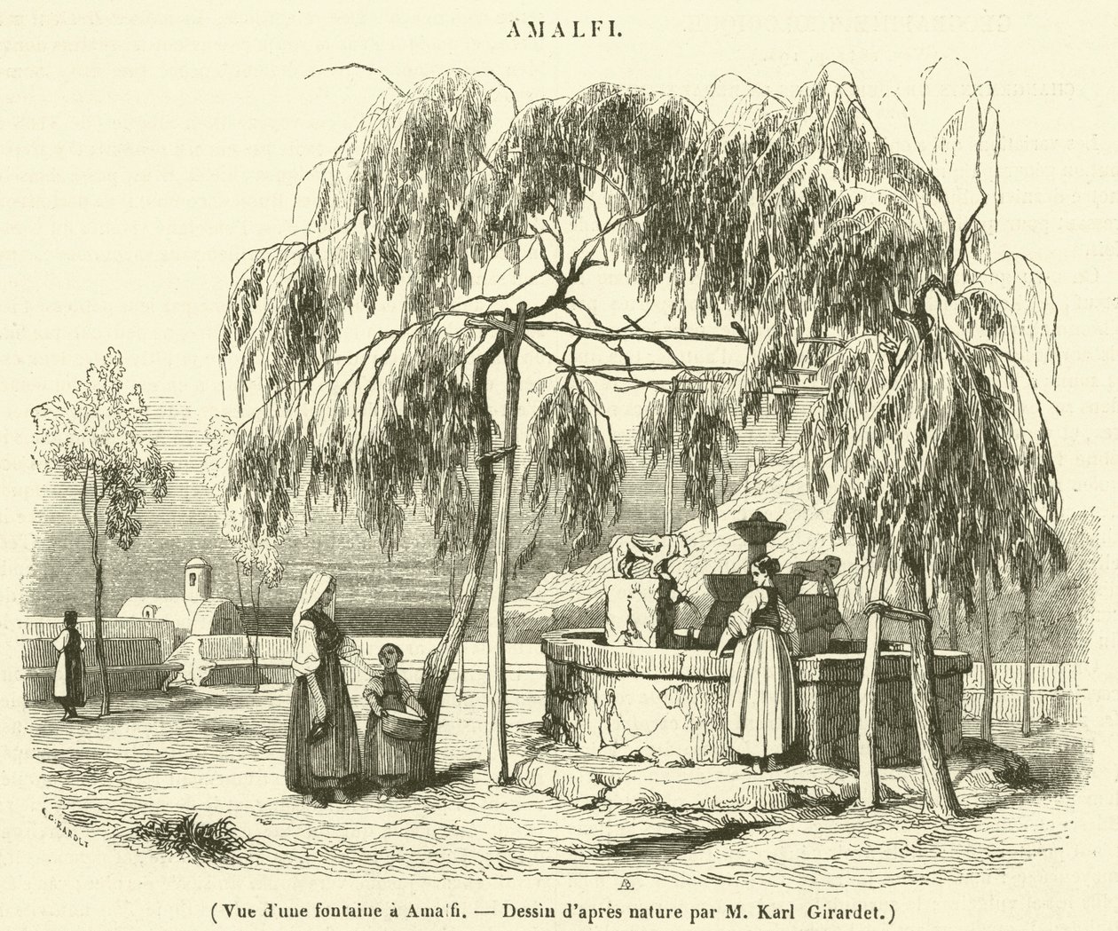 Gezicht op een fontein in Amalfi (gravure) door French School