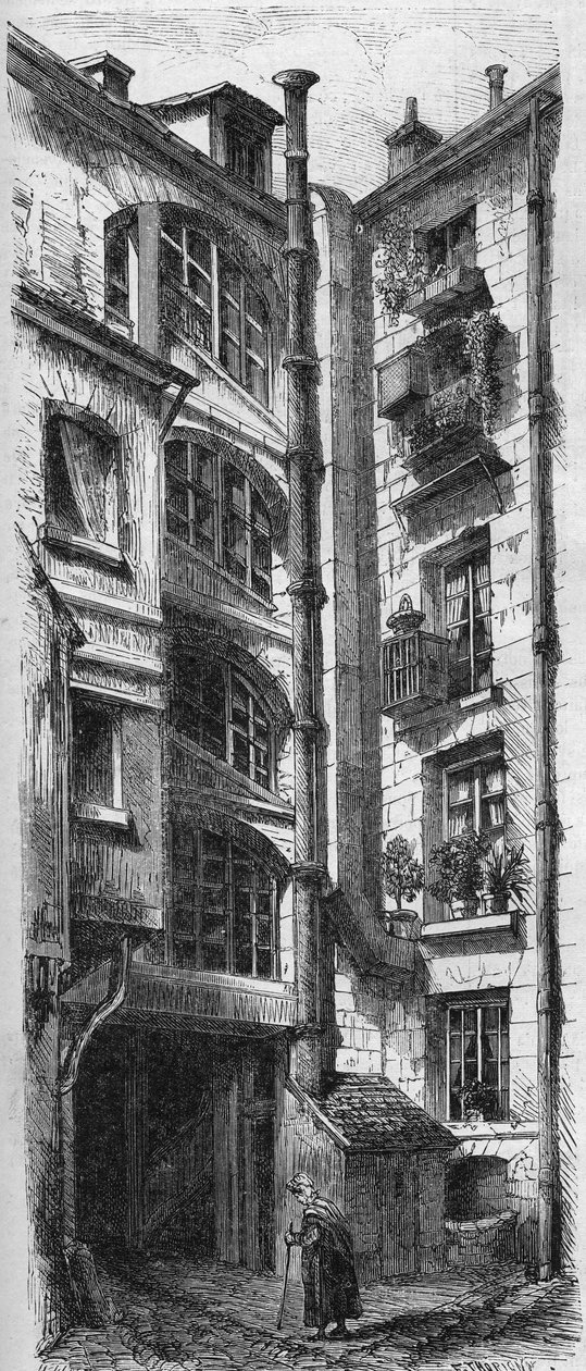 Binnenaanzicht van de binnenplaats van het huis gelegen aan de 18, rue d