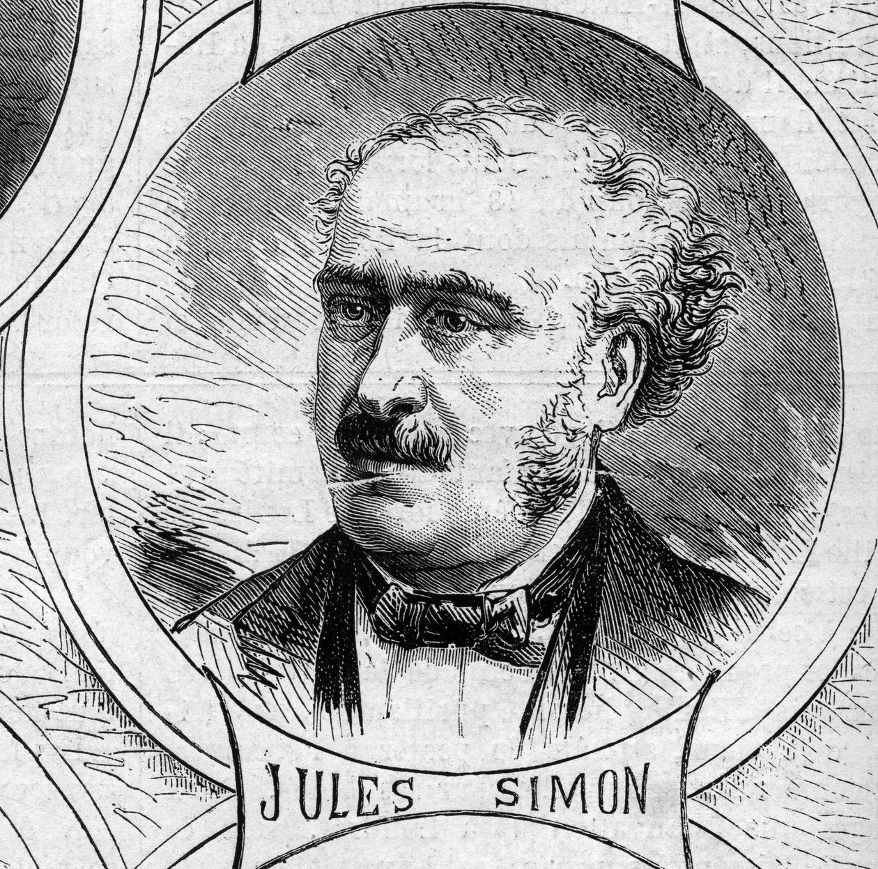 Oorlog van 1870 - Regering van de Nationale Defensie: portret van Jules Simon (Francois Jules Suisse, genaamd) (1814-1896), lid van de voorlopige regering van 1870. Gravure in 
