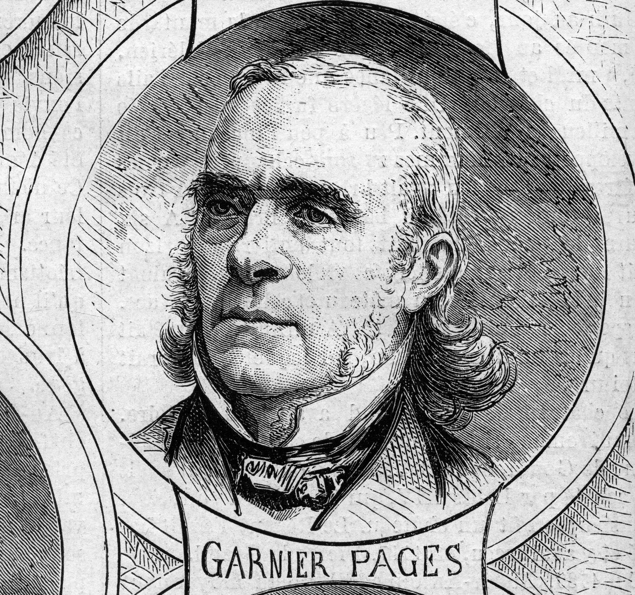 Oorlog van 1870 - Regering van de Nationale Defensie: portret van Louis Antoine Garnier Pages (Garnier-Pages) (1803-1878), lid van de voorlopige regering van 1870. Gravure in "Le Monde Illustré" n°706 van 22 oktober door French School