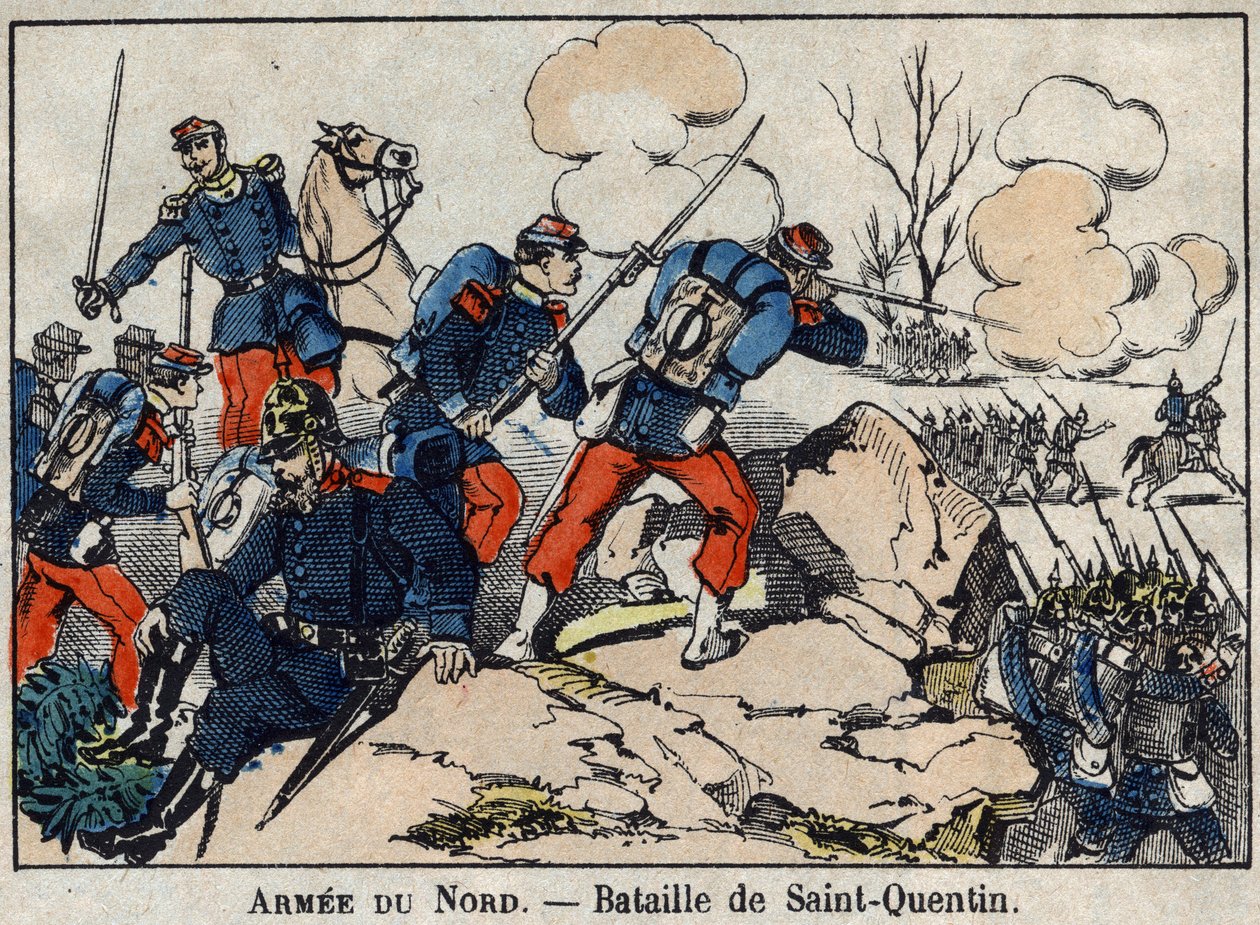 Oorlog van 1870 tussen Frankrijk en Pruisen: De Slag bij Saint Quentin in januari 1871. Afbeelding van Epinal door French School