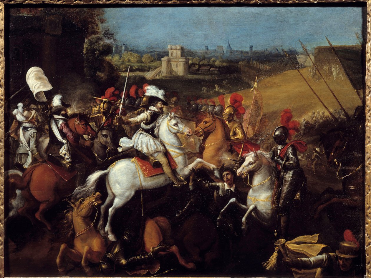 Oorlog van Religie: Koning Hendrik IV (1533-1610) bij de Slag van de Arques op 21 september door French School