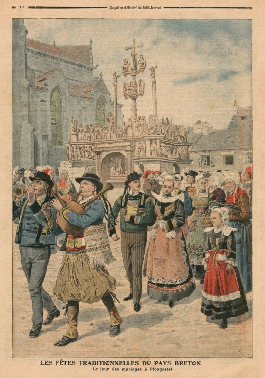 Huwelijksdag in Plougastel, Bretagne, illustratie uit Le Petit Journal, supplement illustre, 27 januari 1907 door French School