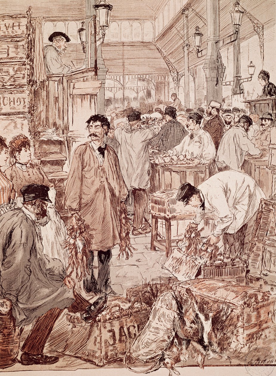 Veiling van wild op Les Halles, illustratie, Parijs door French School