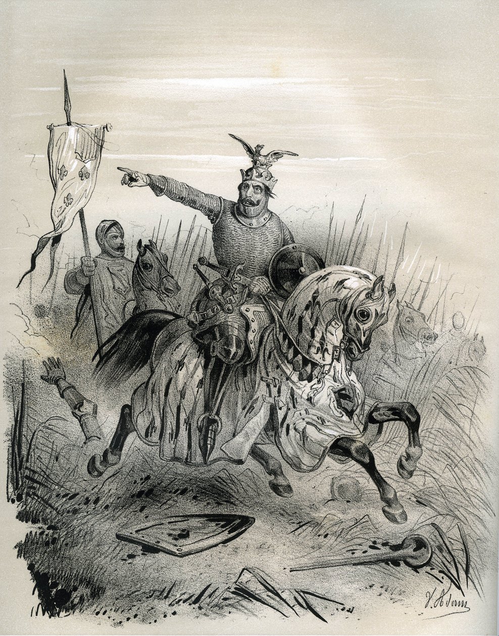 Willem de Veroveraar tijdens de aanval en inname van Mantes in juli 1087, illustratie uit 