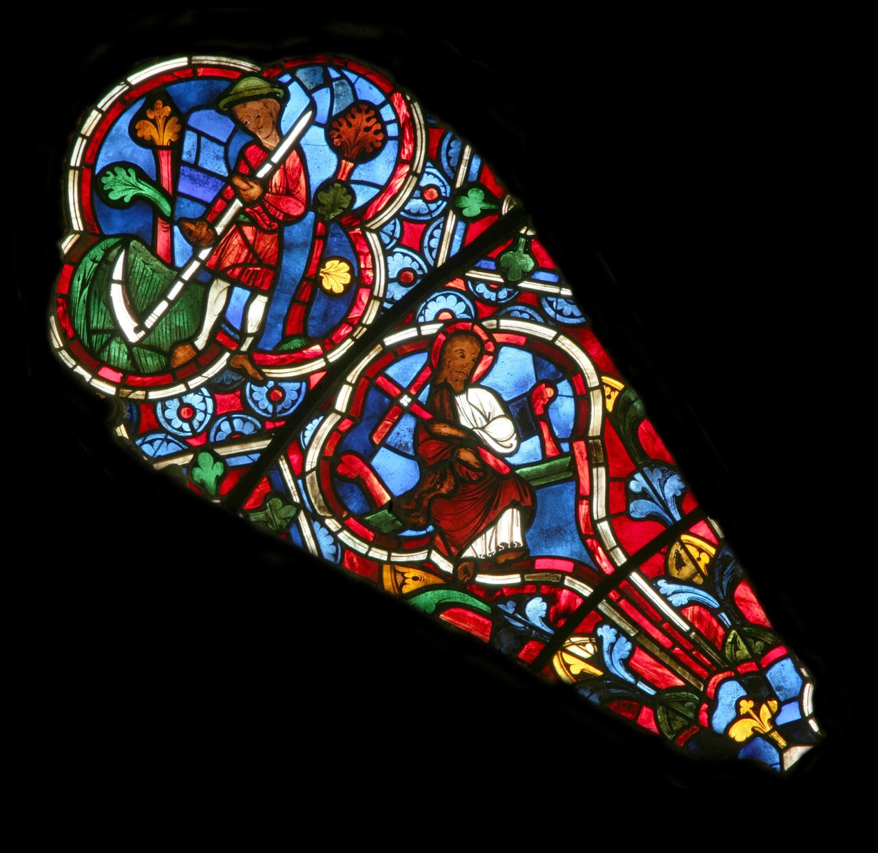 Raam Ew met St. Andreas en de werkzaamheden van de maanden. Juni door French School
