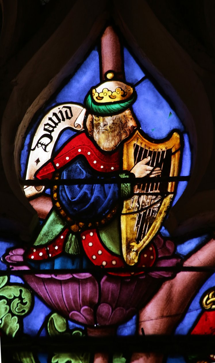 Raam met afbeelding van de Boom van Jesse: David met Harp door French School