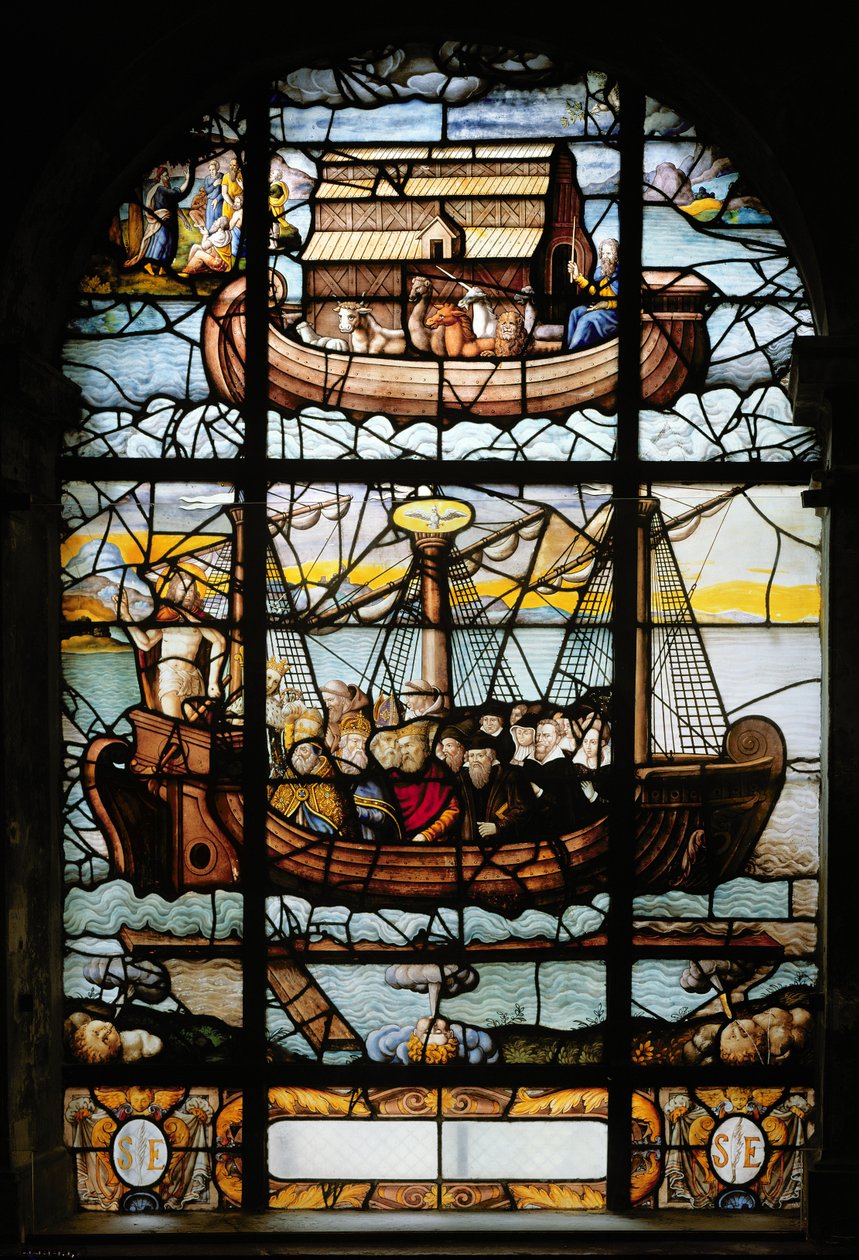 Raam met een schip met heiligen en de ark van Noach, 1612-22 door French School