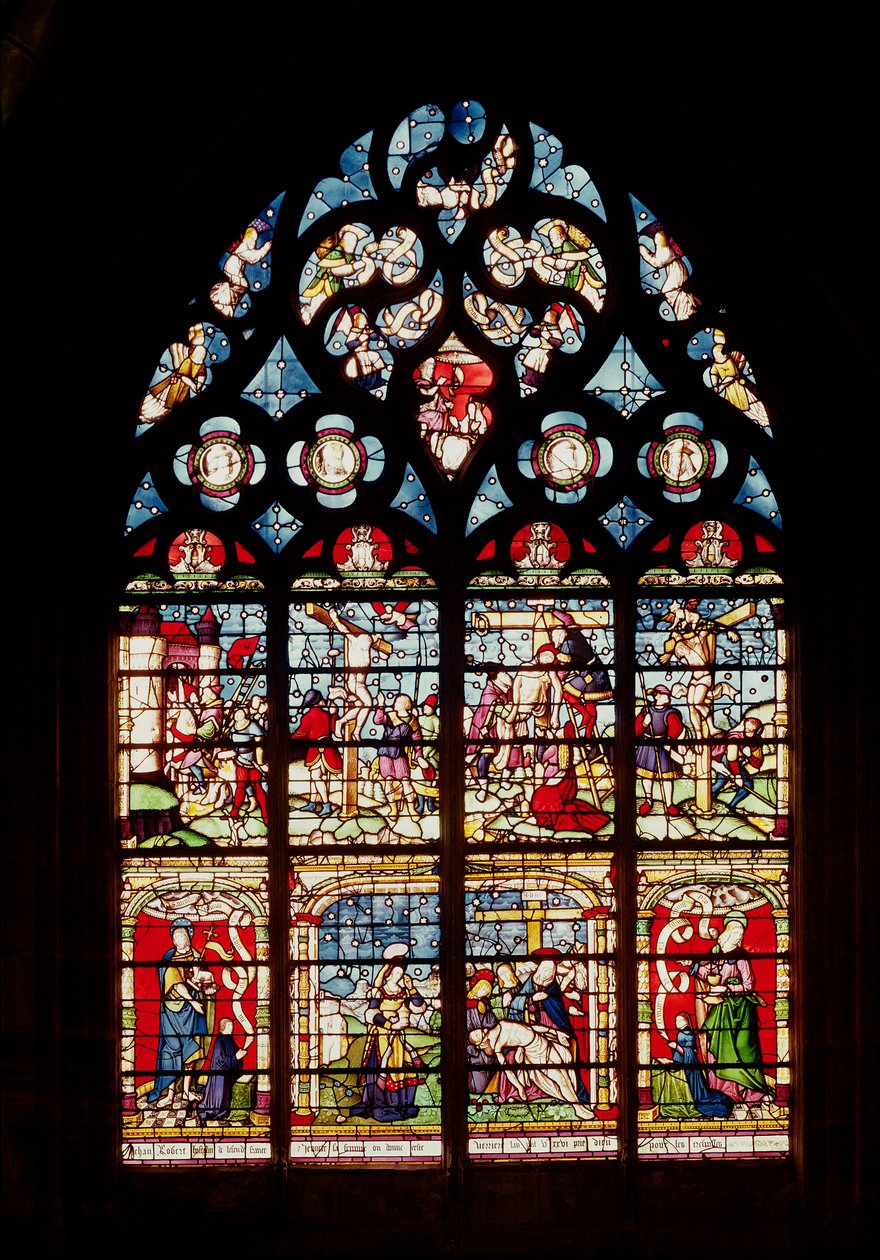 Raam met de Passie van Christus door French School