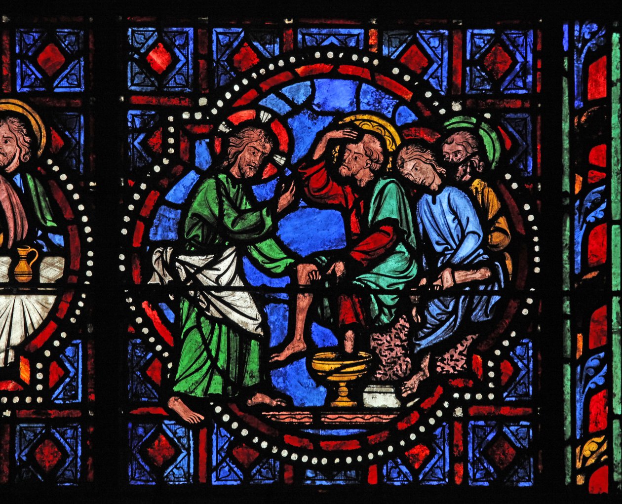 Raam w02 met Christus wast de voeten van zijn discipelen door French School
