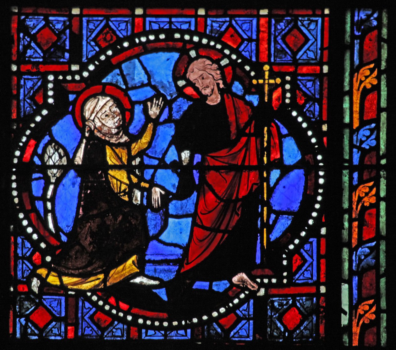 Raam w02 met een Opstandingsscène: Noli Me Tangere door French School