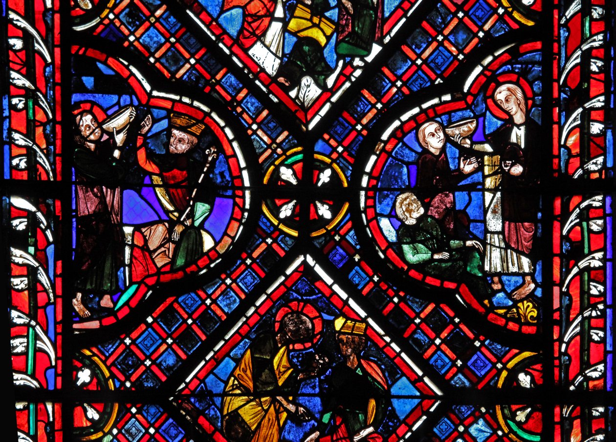 Raam w03 met scènes uit de legende van St. Johannes: de heilige en de vergiftigde beker door French School