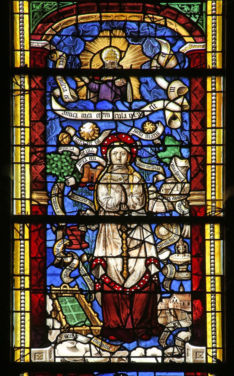 Raam w0 met de Litanie van de Maagd Maria (naar een gravure van Thilmann Kerver) door French School