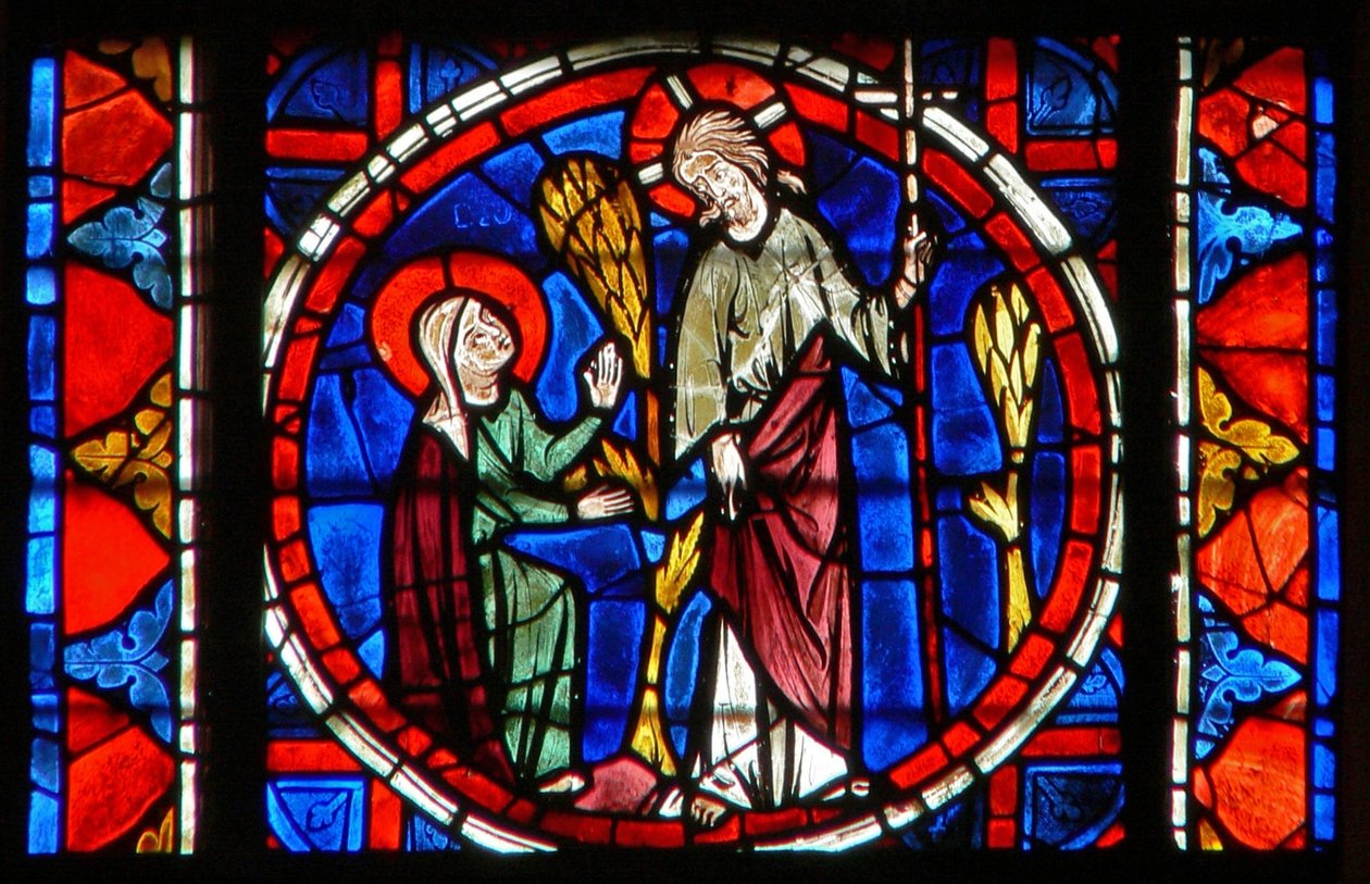 Ruit w109 met St. Maria Magdalena met Christus in de tuin van de opstanding door French School