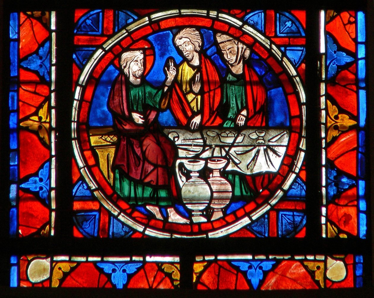 Ruit w109 met een scène uit het leven van St. Maria Magdalena - bij de maaltijd bij Simon door French School