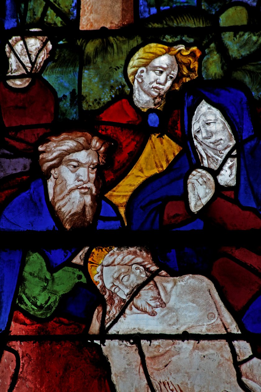 Raam w10 met afbeelding van Jozef van Arimathea bij de Kruisafneming door French School
