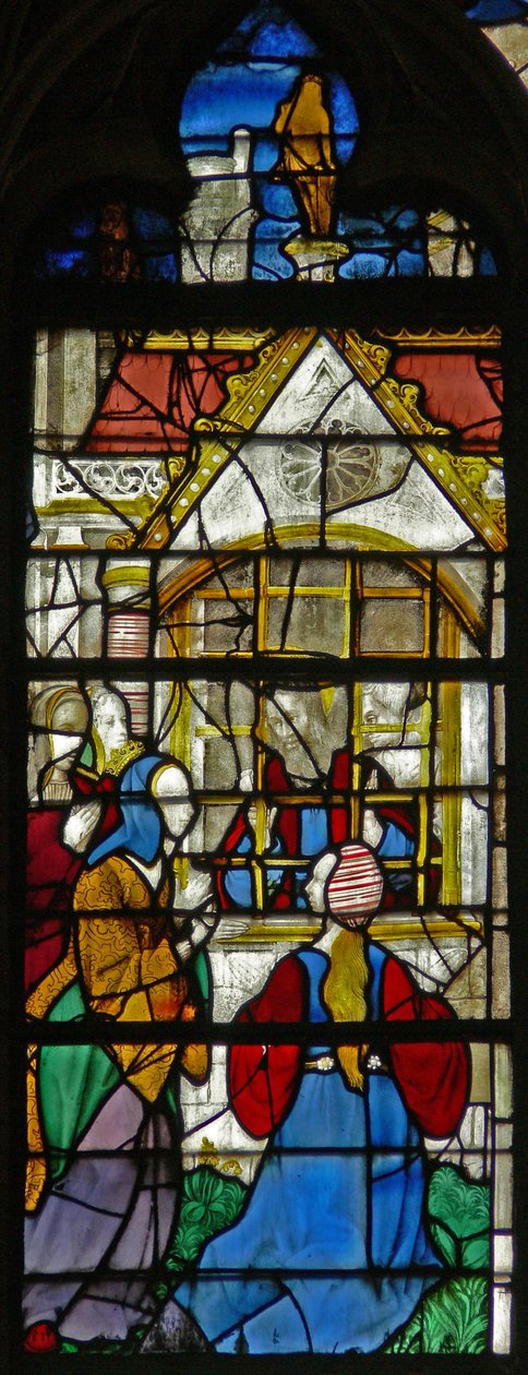 Raam w119 met een scène uit het leven van St. Thomas: St. Thomas in de gevangenis wordt bezocht door prinses Migdomie; Venetiaans glas door French School